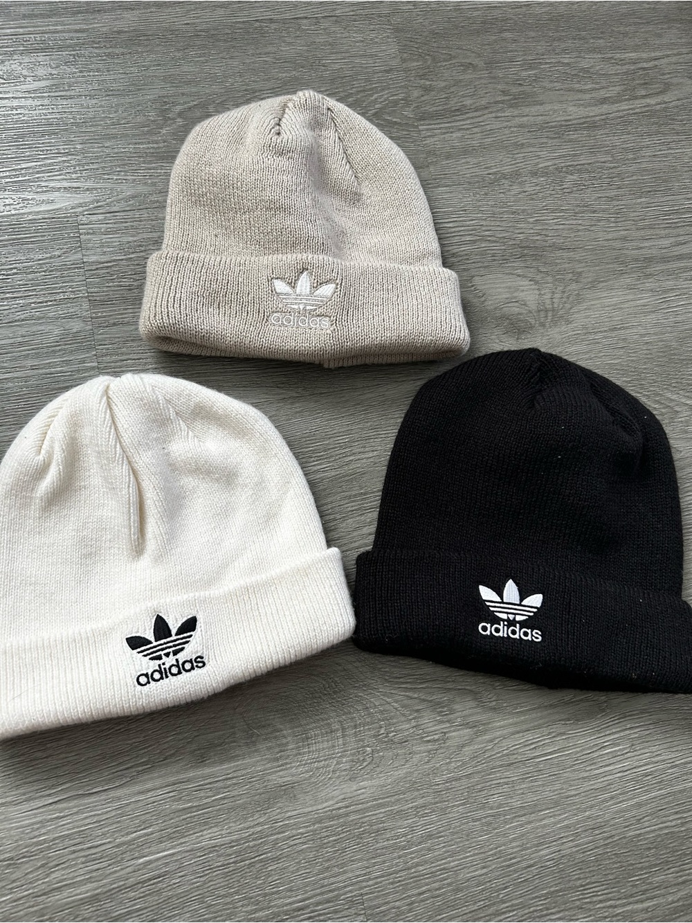 adidas Knit Trefoil Cuffed Unisex Beanie Set - Black, Cream, Tan